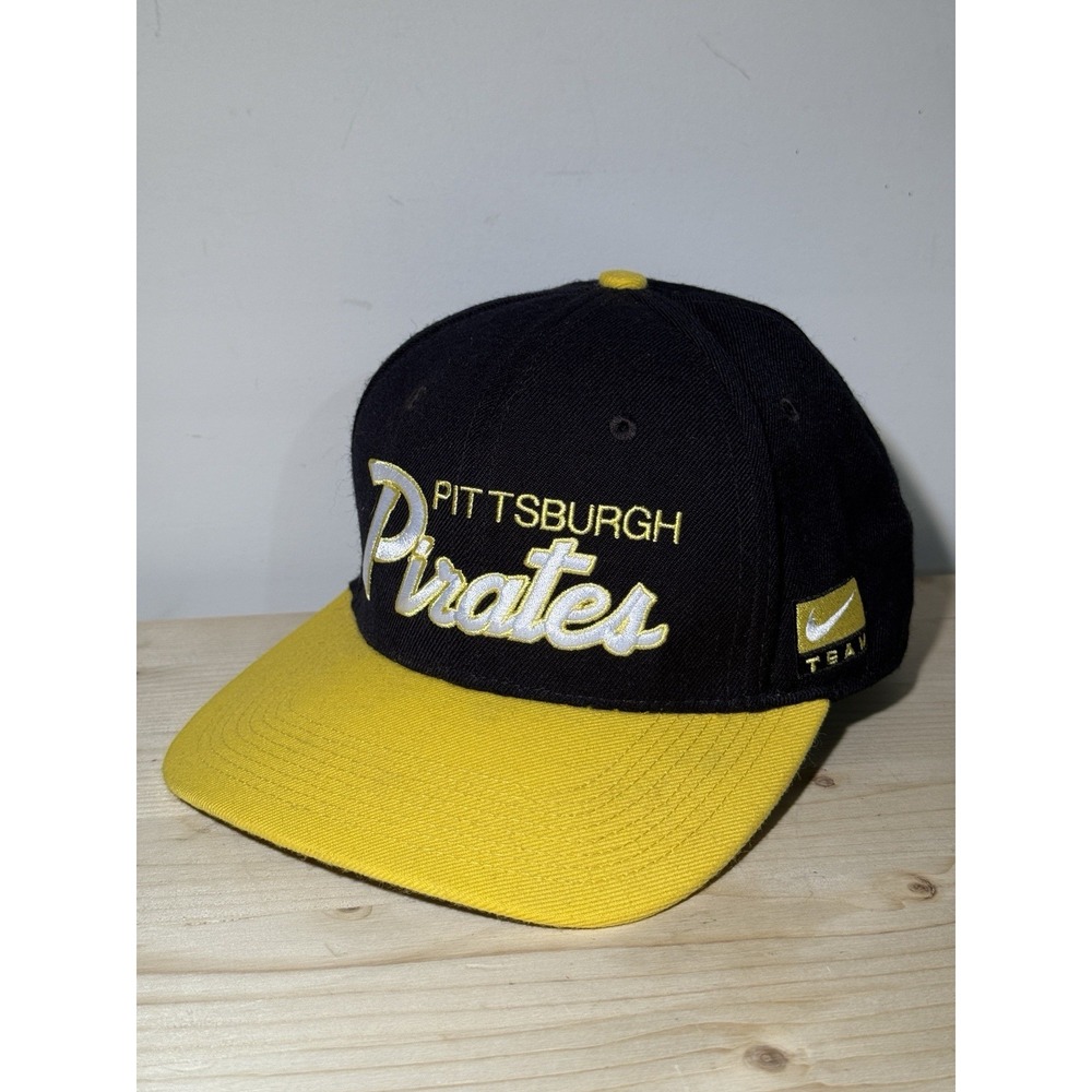 Nike Sports Pittsburgh Pirates MLB Script Style Snapback Hat Black & Yellow